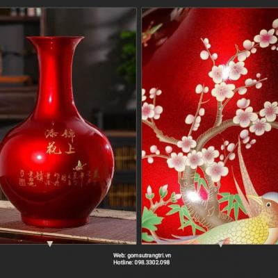 BÌNH MEN ĐỎ HỌA TIẾT CHIM TRĨ – PHÙ DUNG